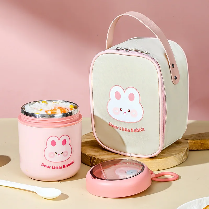 530ml Stainless Steel Lunch Box Cute Rabbit Bear Food Thermal Jar Insulated Soup Cup Container Bento Box For School Children