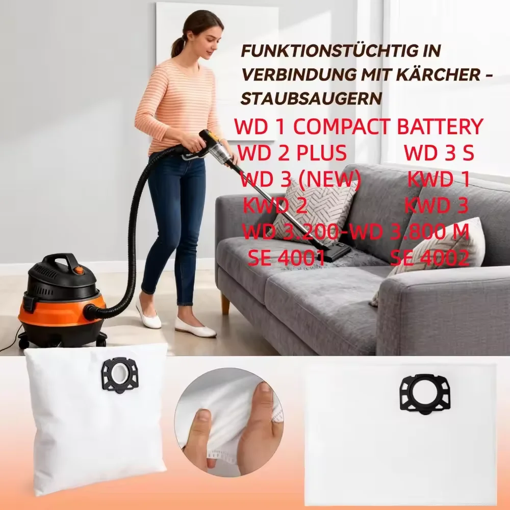 KFI 357 vacuum bag is suitable for Karcher WD2 Plus/WD3/SE4001-High-efficiency filter dust bag replacing dust bag fittings.