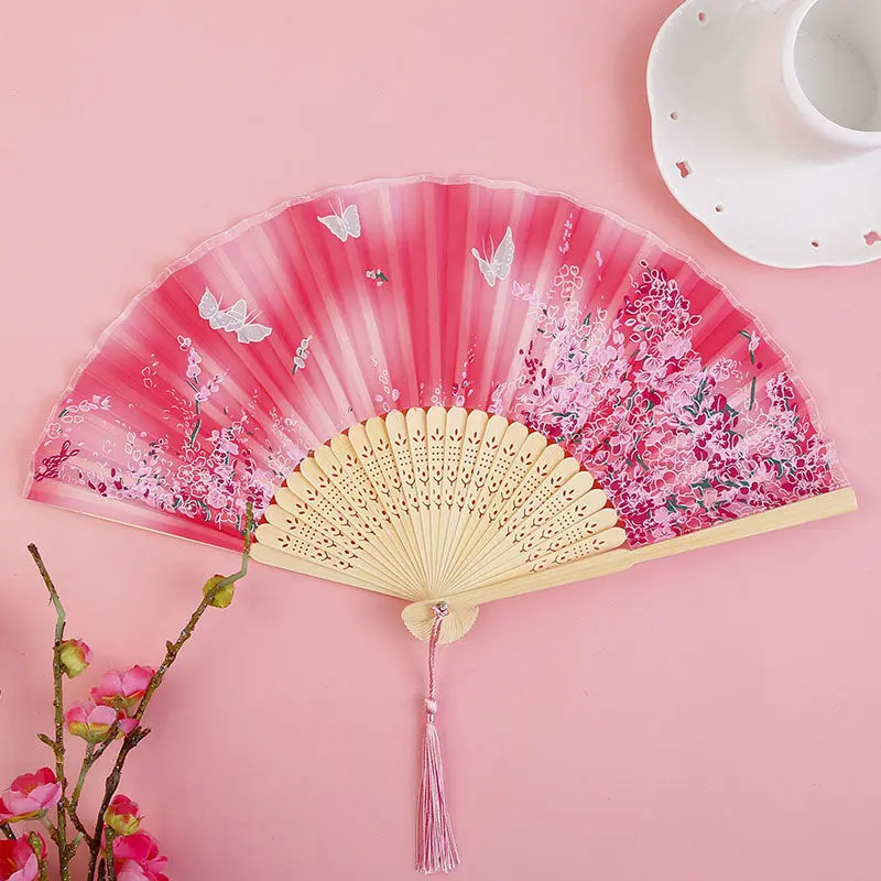 Chinese Folding Fans Decorative Tassel Bamboo Shank Floral Versatile Hanfu Accessories Hand Fan Home Decoration Classical Newly