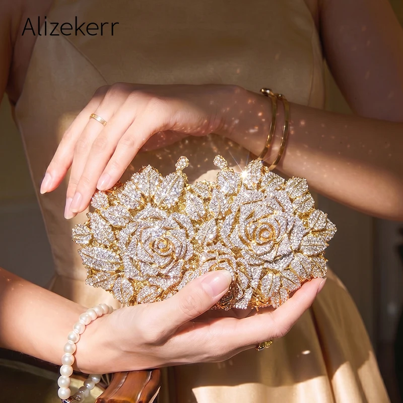 Alizekerr rosa cristal noite sacos de embreagem feminino nova boutique luxo espumante diamante flor bolsas e bolsas festa casamento