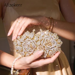 Alizekerr Rose Crystal Evening Clutch Bags Women New Luxury Boutique Sparkling Diamond Flower Purses And Handbags Wedding Party
