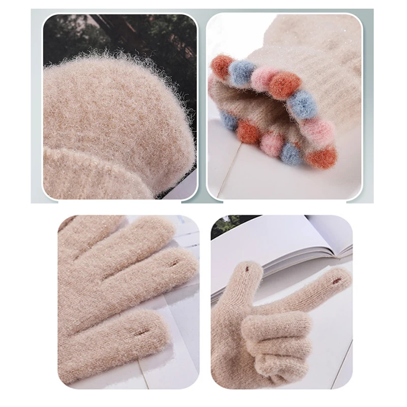 Manoplas de punto con pantalla táctil para mujer, guantes cálidos de lana a la moda para invierno, guantes de dedo completo para conducción de ciclismo, regalo bonito para niña T56