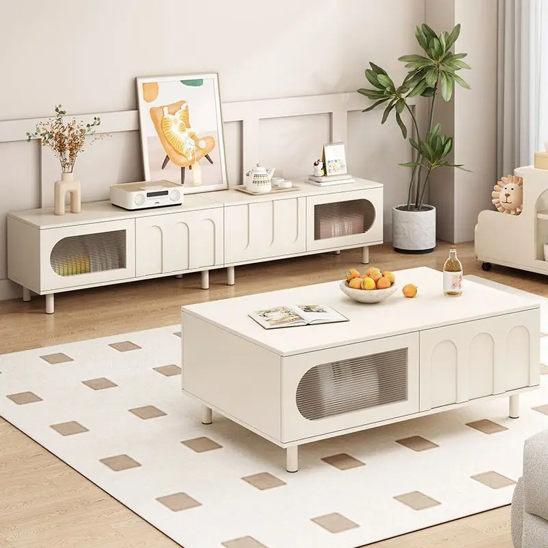 Tea table living room 2023 new small-sized cream wind tea table TV cabinet combination home tea table modern simplicity