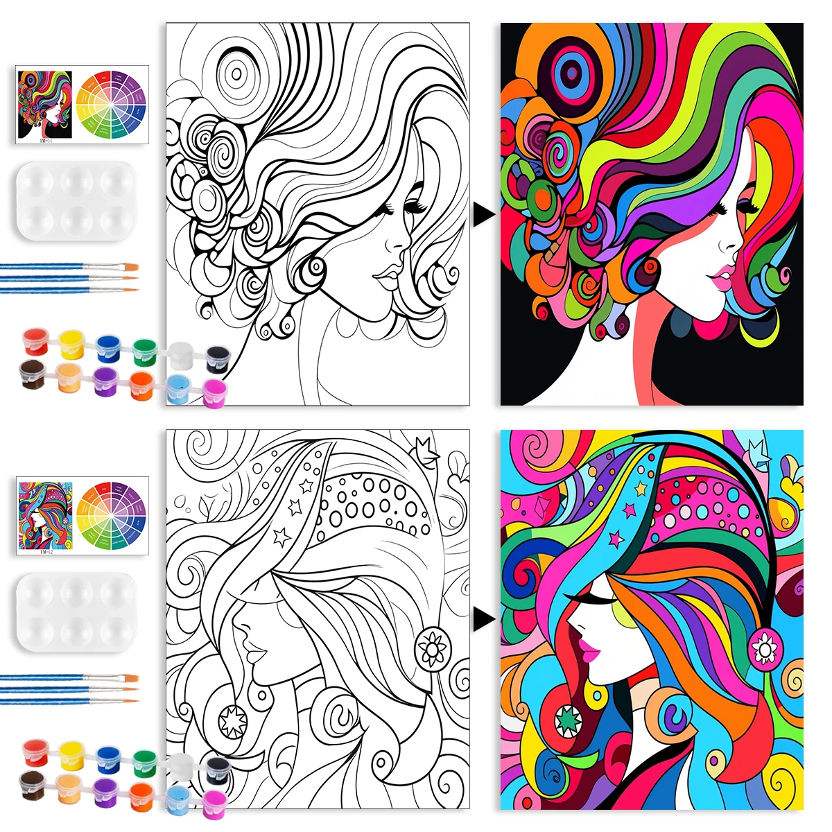 

RUOPOTY Paint Art Set 20x25cm/8x10inch Handicrafts Paint Adult Colorful Abstract Women Kits Diy Gift 2pcs Framed Art Supplies