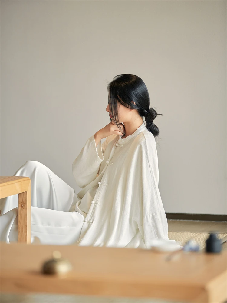 FengBaoyu Hochwertiges, langärmliges Damen-Freizeithemd aus Leinen im Retro-Stil mit Knöpfen – ideal für Freizeit und Entspannung während Ihres Feierns