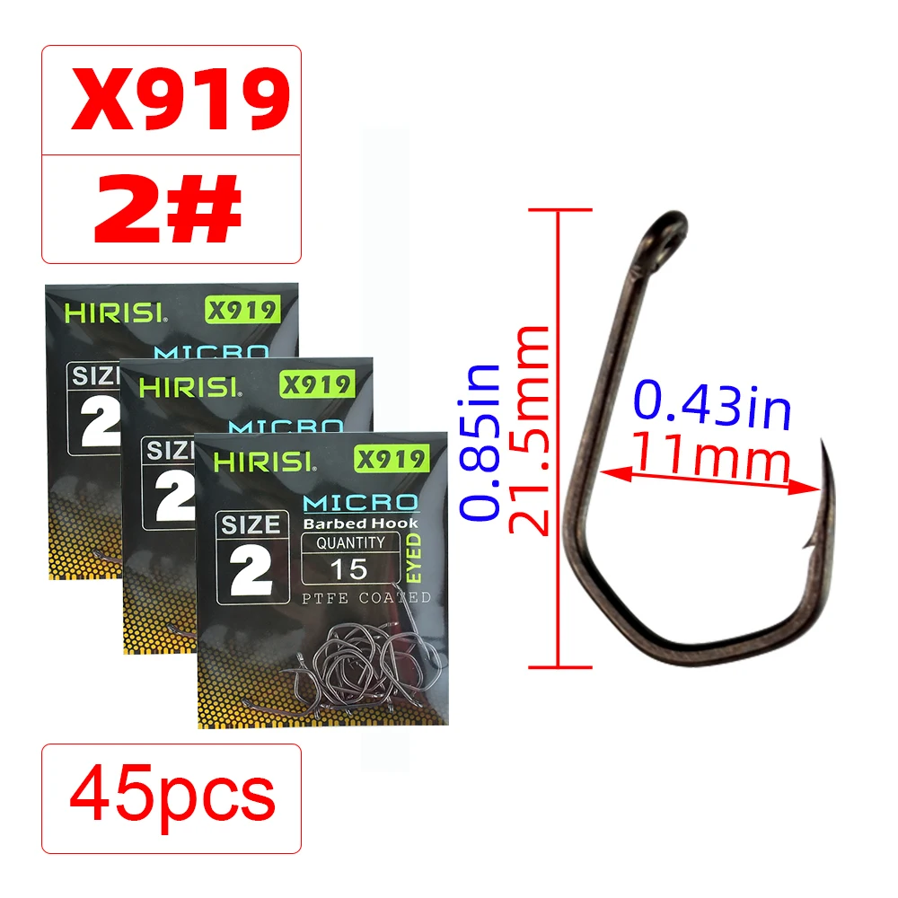 Hirisi 15 stücke PTFE Beschichtet High Carbon Stahl Angelhaken Micro Stacheldraht Mit Auge Karpfen Angelhaken Zubehör X919