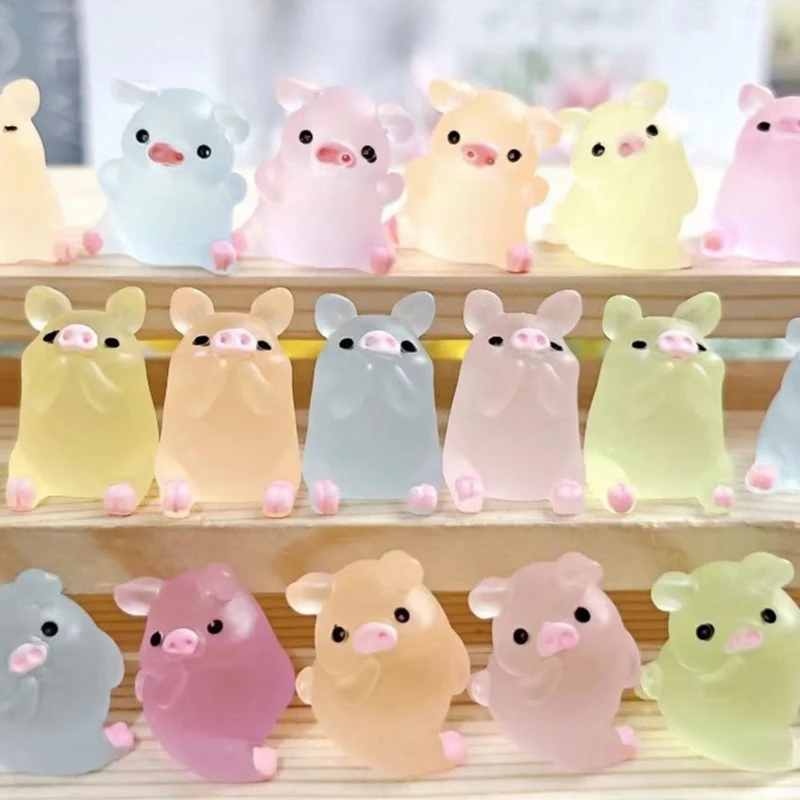 10pcs/set Creative Gift Colored Luminous Pig Phone Case DIY Resin Accessories 3D Decoration