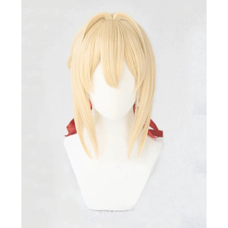 Cosplay Ponytail Violet Evergarden Women Personality Bun Blonde Cosplay Costume Hair Heat Resistant Wig Cap Ribbon