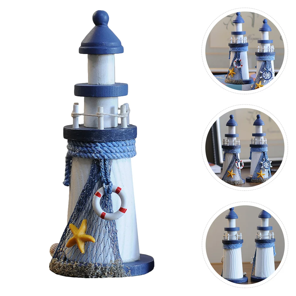 Marine Wooden Lighthouse Desktop Decor Nautical Themed Home Country Party Decoration Decorative Fairy Toy