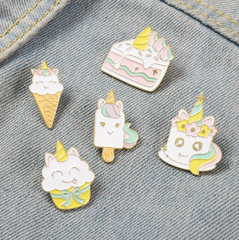 Horse Aniaml Cartoon Dessert Lapel Badge for Bag Hat Gift to Girl Boys Ice Cream Enamel  Brooch Custom Pines Sweet Pinsk