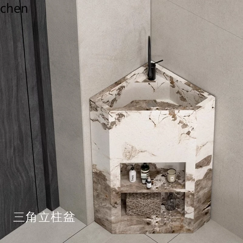 

HTT rock slab column type washbasin small apartment triangular washbasin platform integrated corner column basin corner