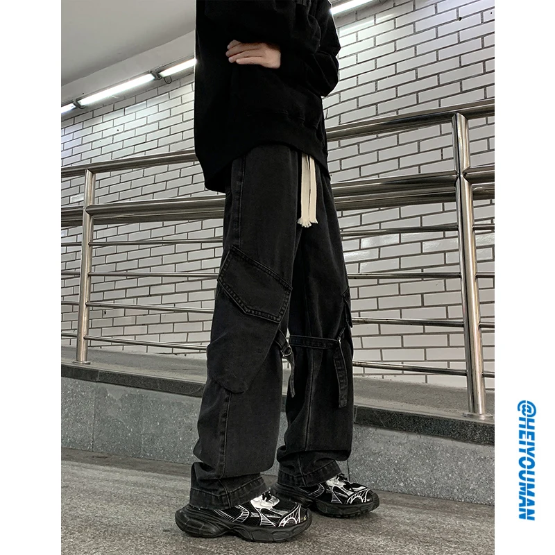 

Bla American High Street Sle Men's Jeans Spring Autumn Loose Straight Leg Casual Long Trousers Youth Faion Trend