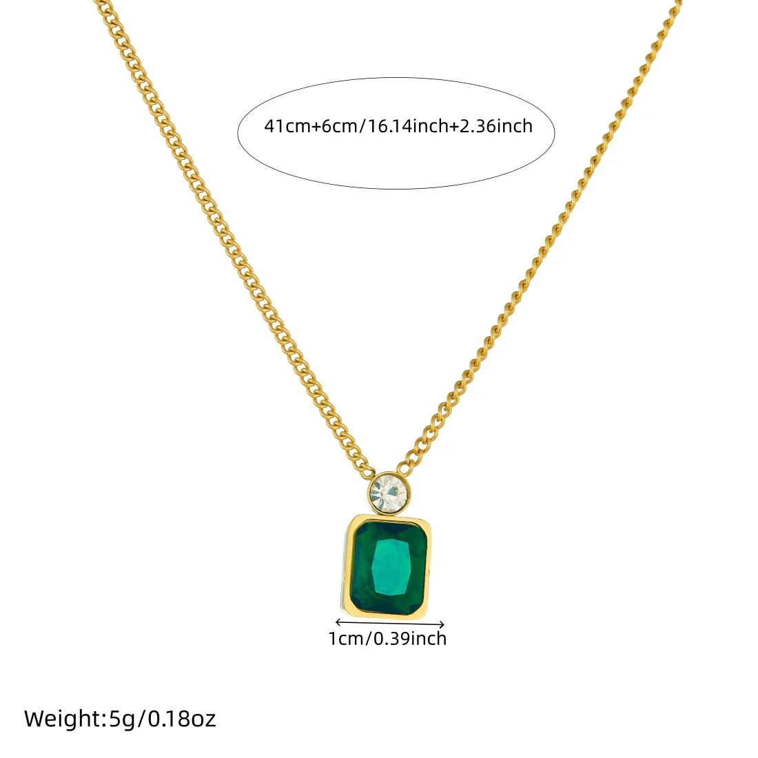 Stainless Steel Charm White Round Green Square Zircon Pendant Necklace For Women Trend Classic Neck Chain Jewelry