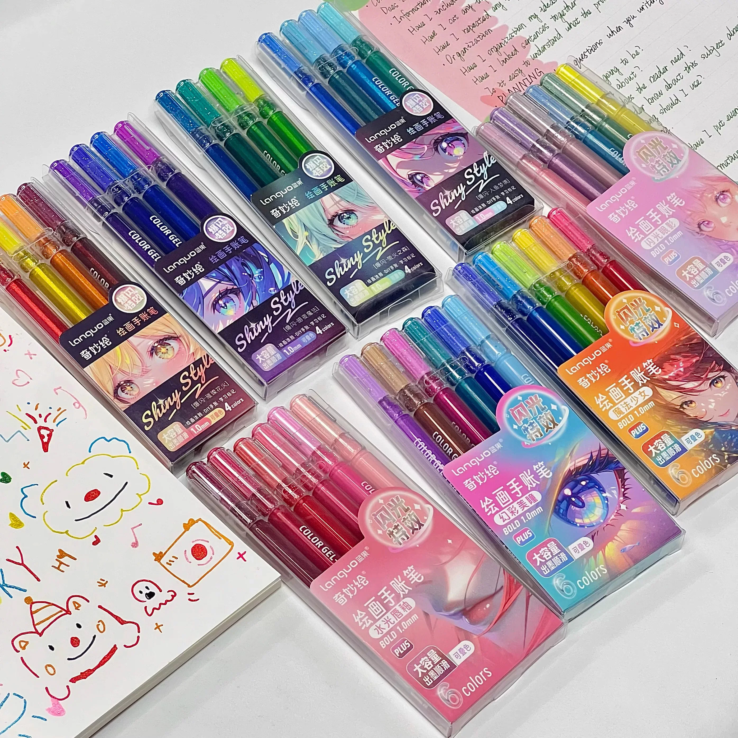 LANGUO Glitter Gel Pen 88Colors 1.0mm Sparkly Shiny Highlighter Writing Pen for DIY Diray Journaling Painting Drawing Stationery