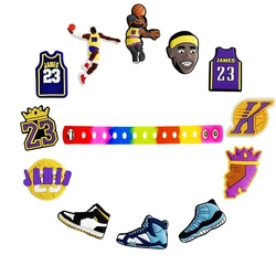 12 PCS Basketball Shoe Charms for Croc and 1PCS Wristbands Bracelets,Sports Shoe Charms for Boys Men Kids Party Favor