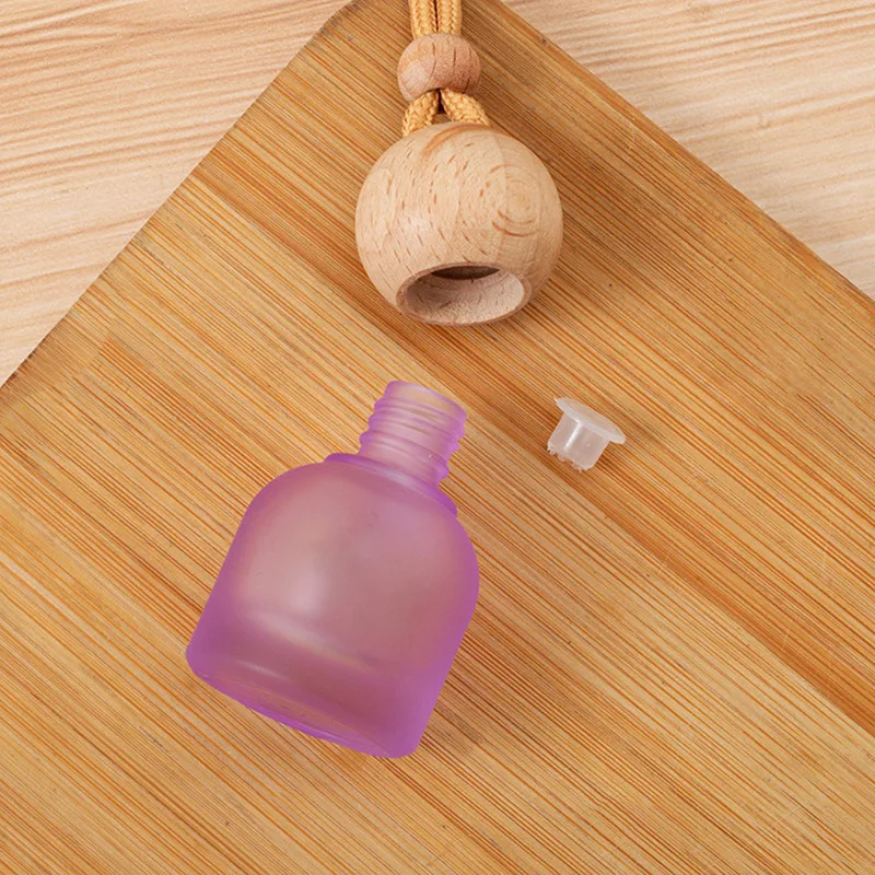 Bottiglia di vetro di profumo pendente per deodorante per auto vuoto da 10 ml con tappi in legno Bottiglia di diffusore di olio essenziale per auto riutilizzabile