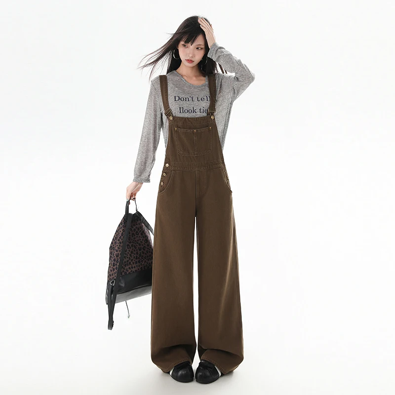 Vintage-Overall mit hoher Taille für Damen, lockere Passform, Denim-Hose mit weitem Bein, Freizeithose, Herbst 2022, Faion, Übergröße