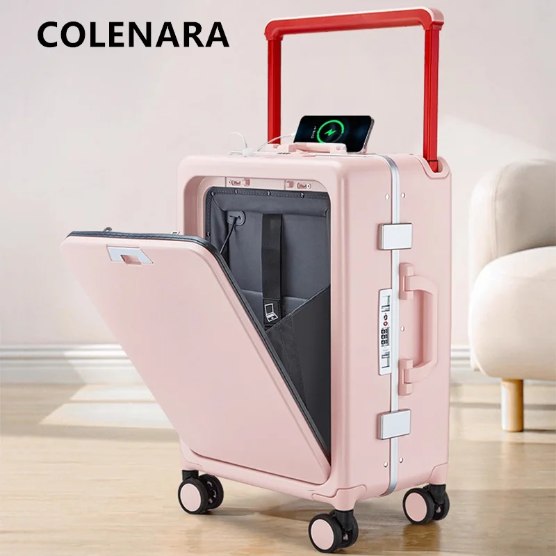 COLENARA Zipper Suitcase Front Opening Boarding Box USB Charging Multi-function Trolley Case 20