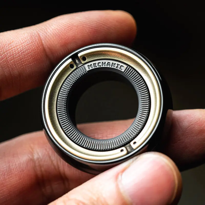 Used EDC Proud LAUTIE Mechanic C-Section Ring, Fingertip Spinner Ratchet Magnetic Toy, Black Edition, Zirconium