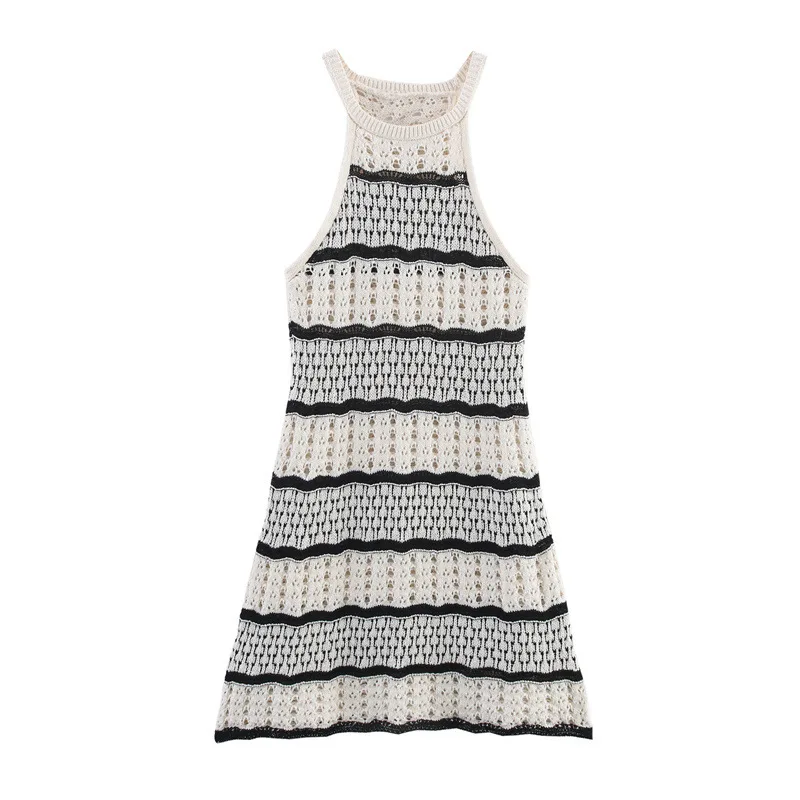 

2025 Summer New Design Texture Knitted Hanging Collar Dress