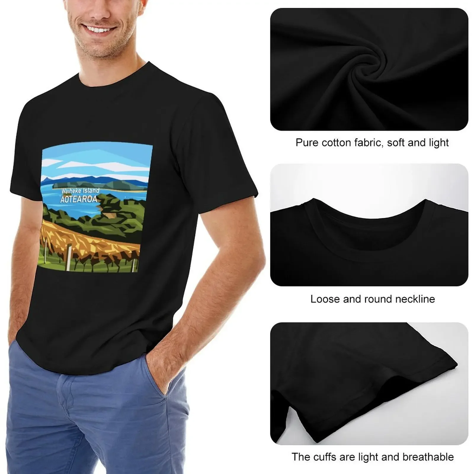 T-shirt Aotearoa pour homme, île de Waiheke, séchage rapide, graphique, vintage, surdimensionné