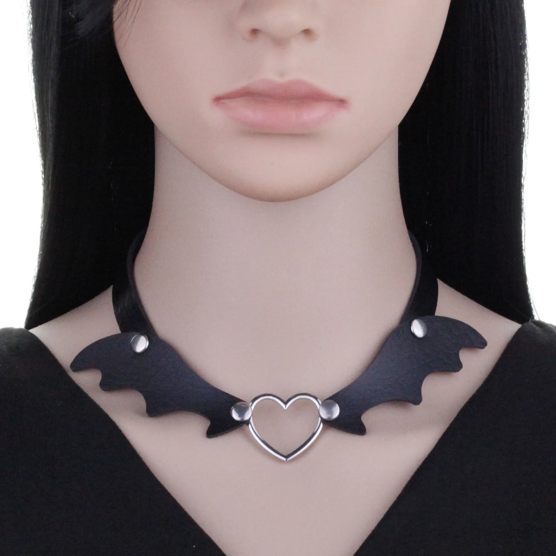 Punk Originality Tide Harajuku Night club Bat wing Vampires Cortex Love Peach heart Choker Pendant Neck strap Collarbone chain