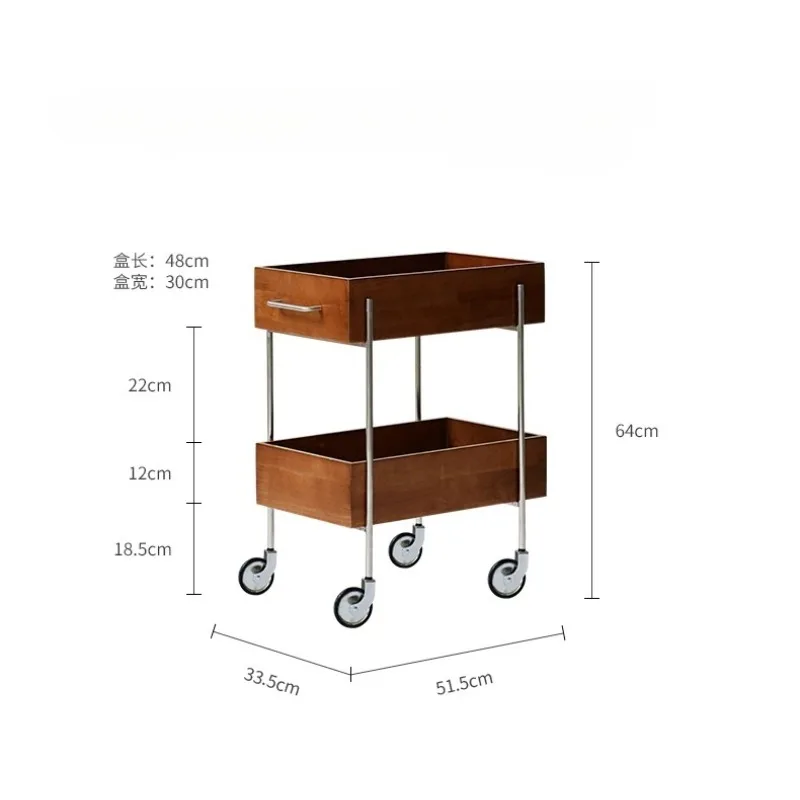 Sideboard Solid Wood Antique Side Table Shelf Trolley Stainless Steel Double Mobile Living Room Sofa Side Storage Shelf