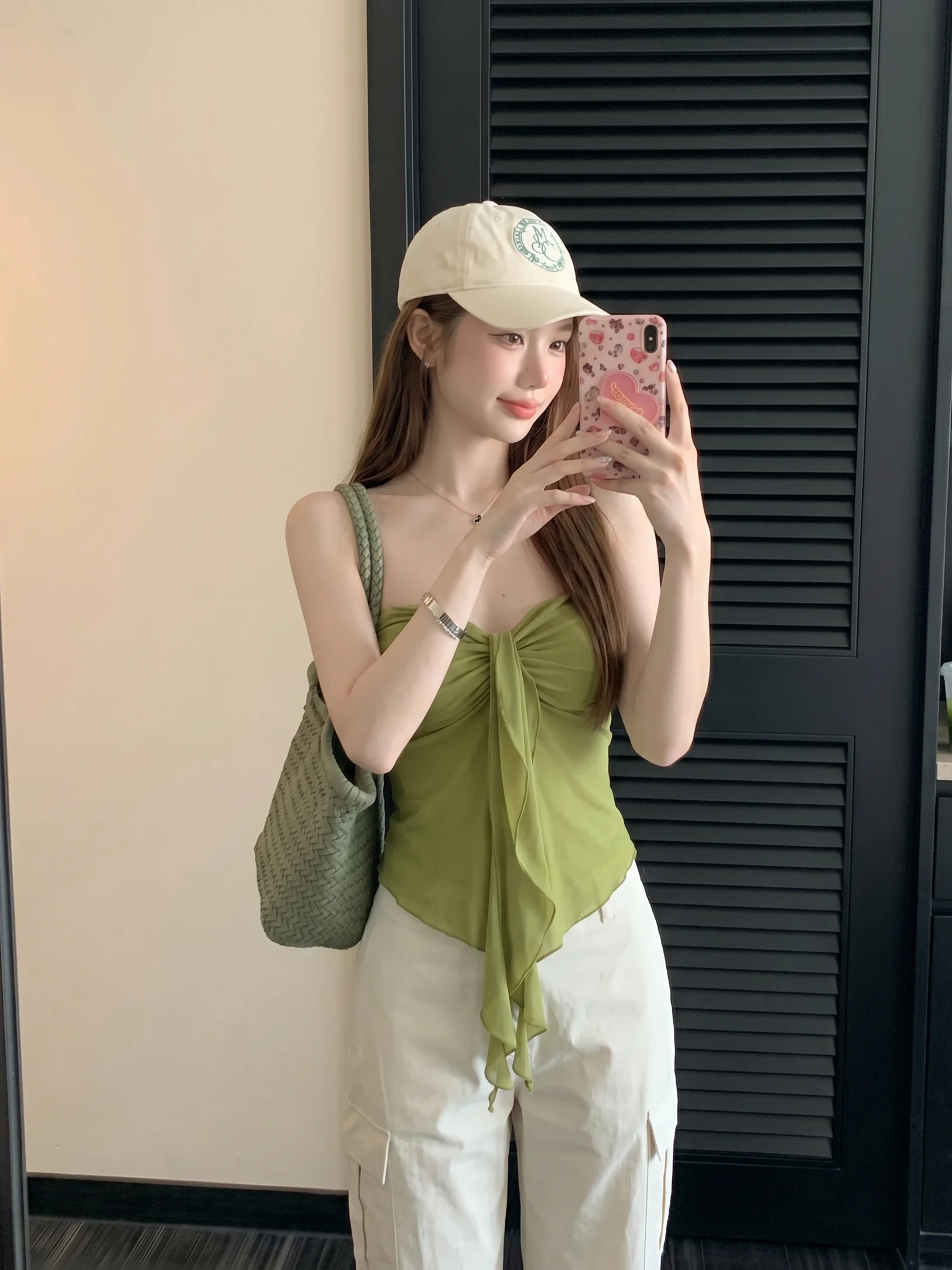 Green Strapless Crop Top Women's Summer Sexy Vacation Style Vest Tie-Dye Slim Fit Bandage Bustier Top Floral Lace Trim