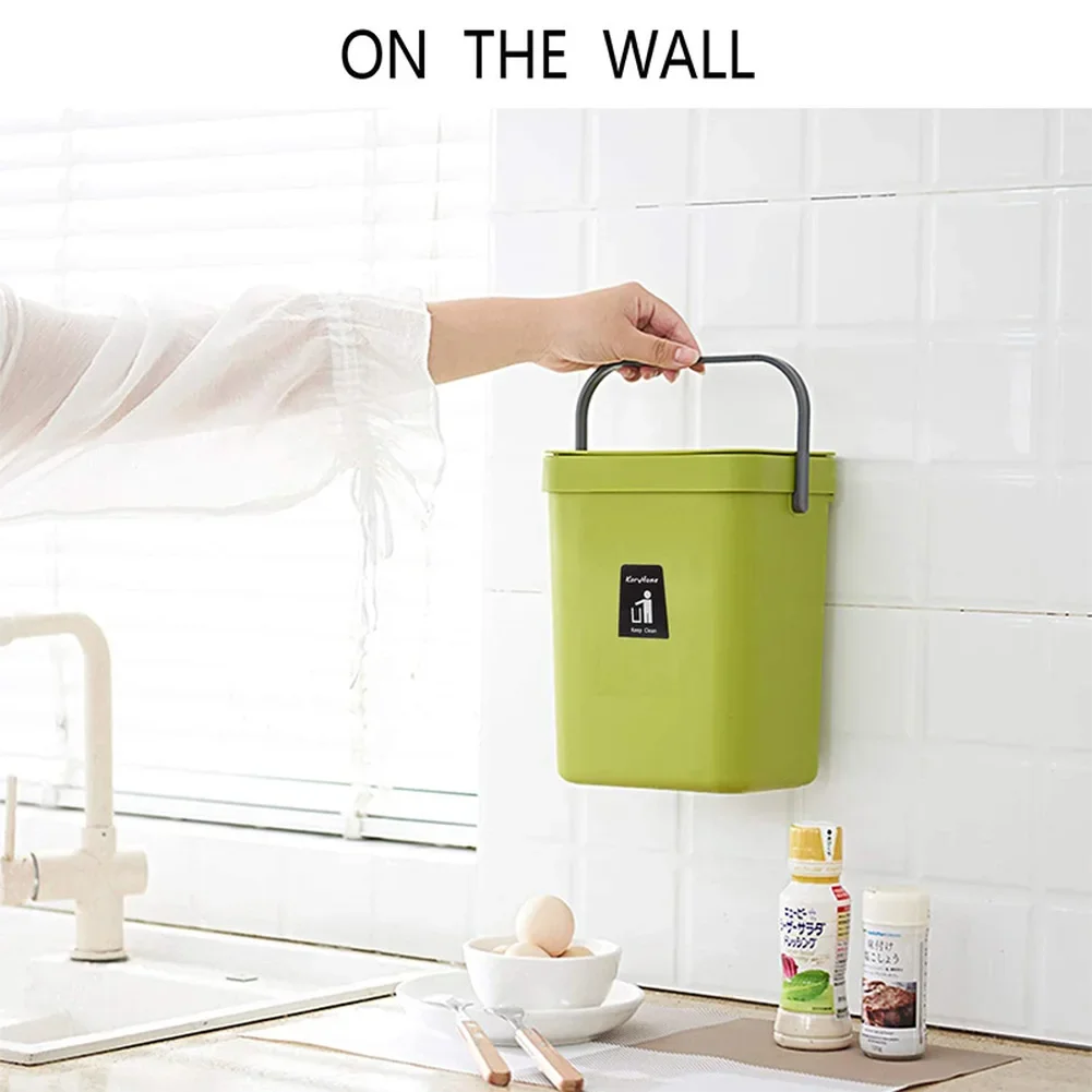 Kitchen Trash Bin Wall Hanging Garbage Can 3L 5L Compost Bin with Lid Bathroom Trash Can Mountable Bucket for Indoor Outdoor