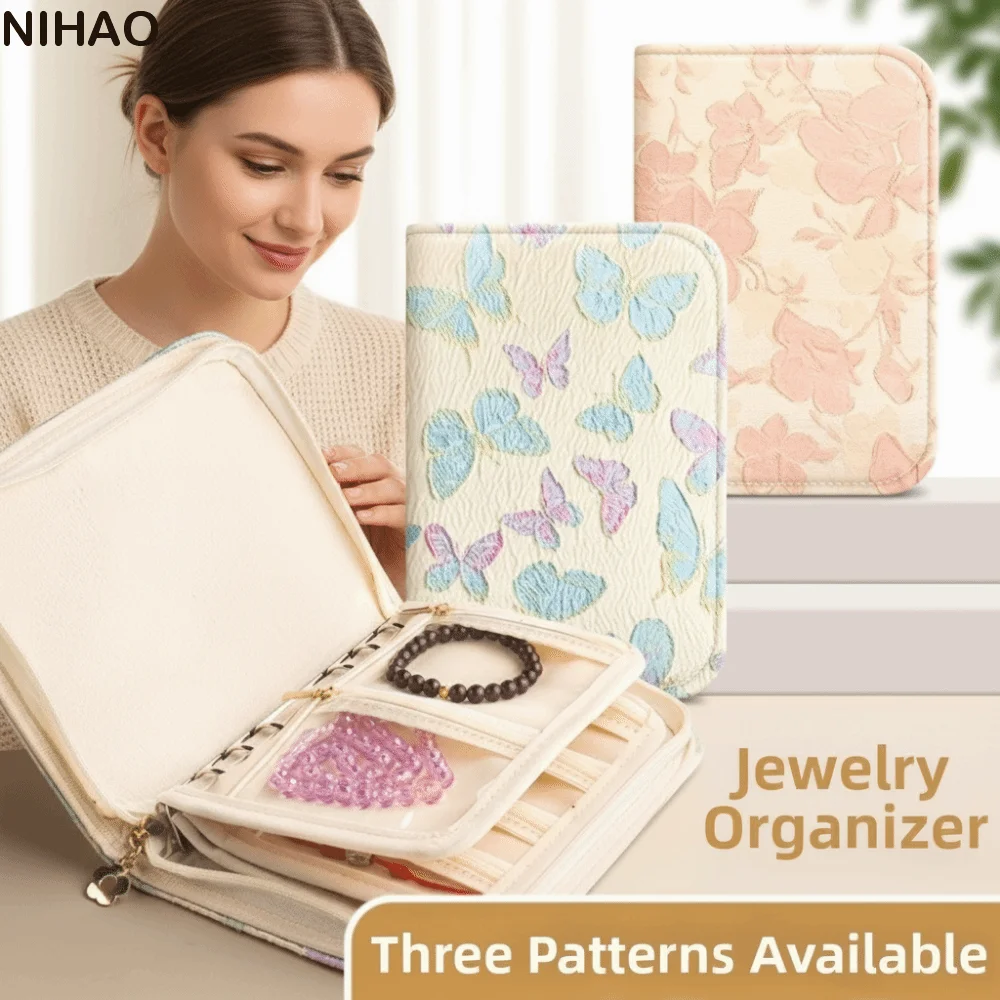 

Butterfly Flower Pattern Jewelry Storage Bag Grid Storage Anti-oxidation Jewelry Organizer Space Saving Multi-layer