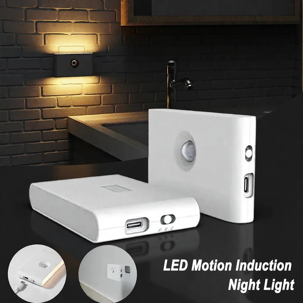 

1 шт. светодиодный индукционный ночник, беспроводная лампа для шкафа, ночник, индукционное освещение лестницы, светодиоды типа C, перезаряжаемый