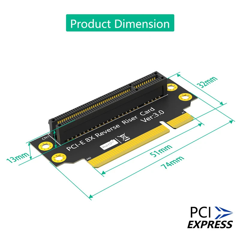 32 мм PCIE X8 3,0 90 градусов обратный штекер-гнездо Райзер карта PCI Express 8X до 8X преобразователь адаптер Райзер плата для 1U сервера