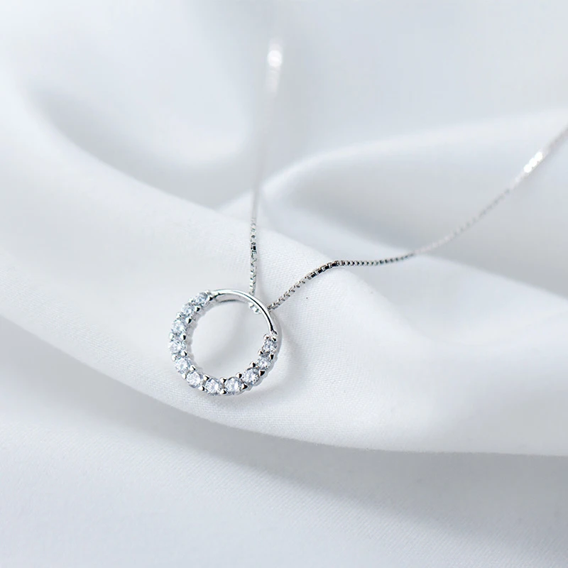 Modian 2021 New Sale Real 925 Sterling Silver Round Clear CZ Exquisite Luxury Pendant Necklace For Women Wedding Fine Jewelry