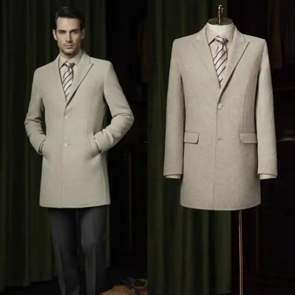 

Handsome One Piece Wool Blends Men Long Overcoat Single Breasted Mid-Length Winter Overcoat Business Outerwear Custom Made