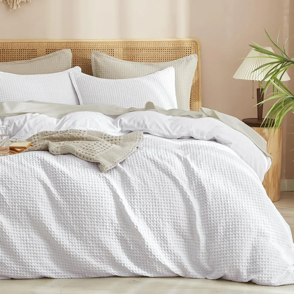 

Queen Size PHF Waffle Weave Duvet Cover Set - Ultra Soft, Breathable, and Snag-Free Luxury for All Seasons, 3-Piece
