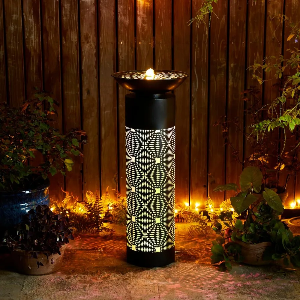 

Современный черный металлический фонтан с вырезом - 36-дюймовый уличный фонтан для ванны для птиц со светодиодной подсветкой и насосом - отдельно стоящие водопады Gard