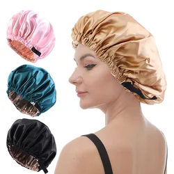 Satin Bonnet Nightcap Sleeping Silky Cap Double Layer Adjustable Buckle Sleep Hair Care Bonnet Women Round Shower Bathing Hat