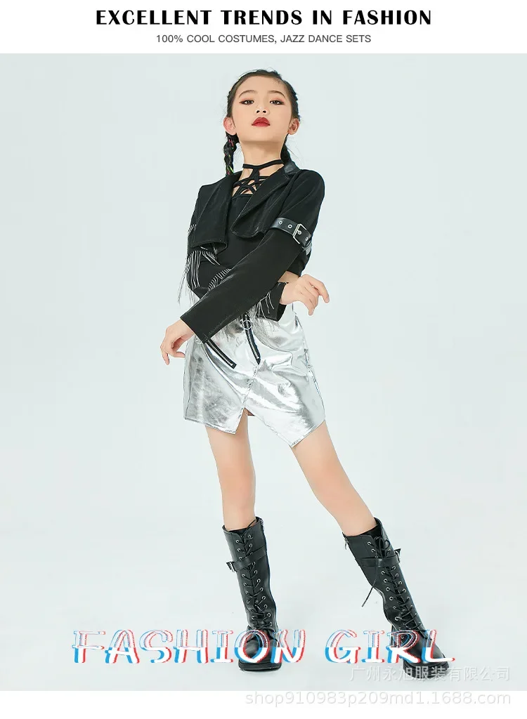 Glänzendes Hip-Hop-Streetdance-Set für Mädchen, Jazz-Tanz-Performance-Outfit für Kinder, trendige Streetwear für Bühnenauftritte und Streetshows für Kinder – Detail 4