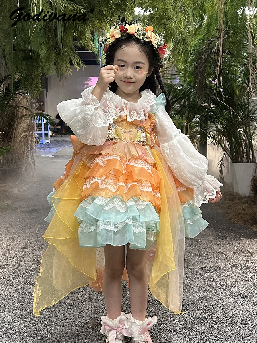 Baby Girls Halloween Mid-autumn Festival Cute Rabbit Lolita Slip Dress Spring and Autumn 2026 Kids Mesh Bow Train Princess Gown
