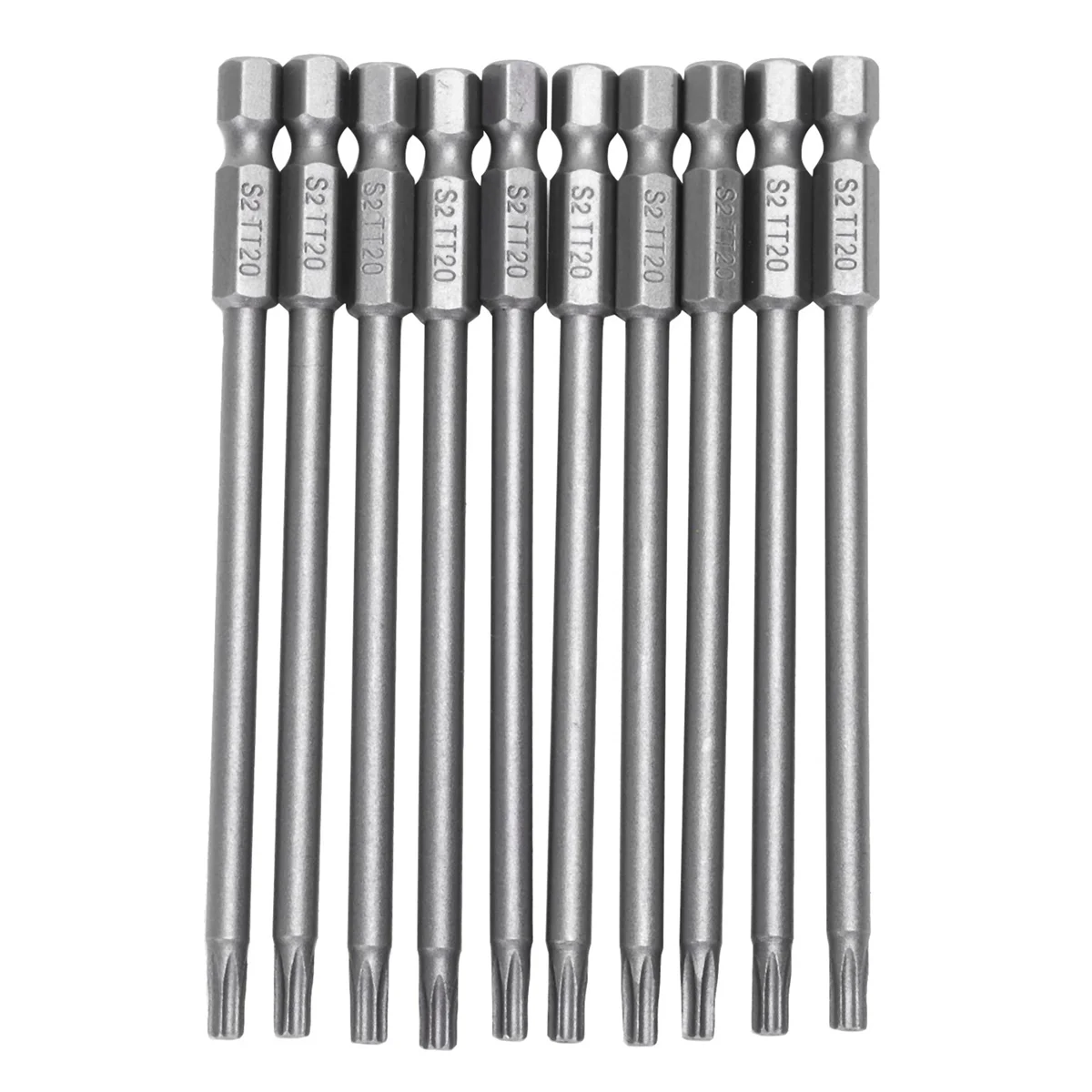 20Pcs 100mm Length 1/4 Inch Hex Shank T20 Torx Security Screwdriver Bits, Silver Gray