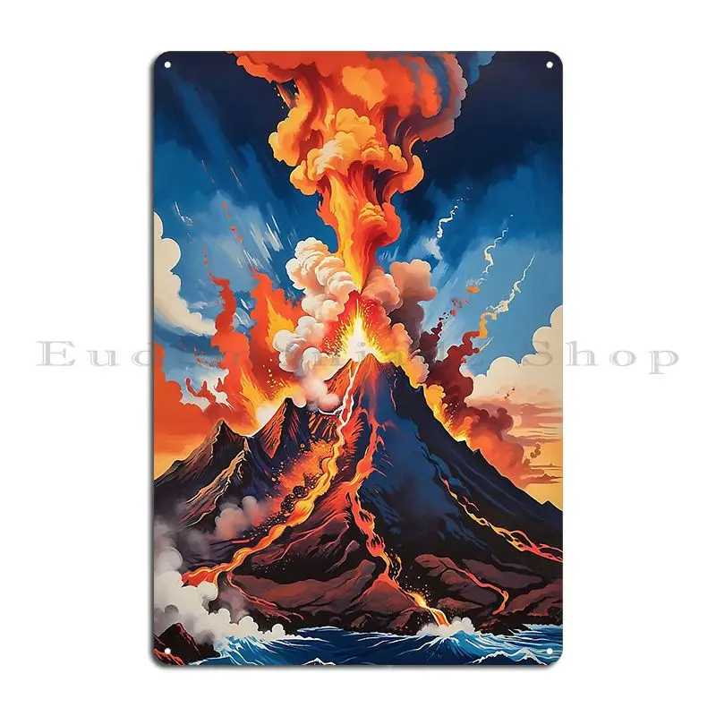 Retro Sunset Volcano Eruption Poster Metal Sign Classic Cave Printing Kitchen Create Tin Sign Poster