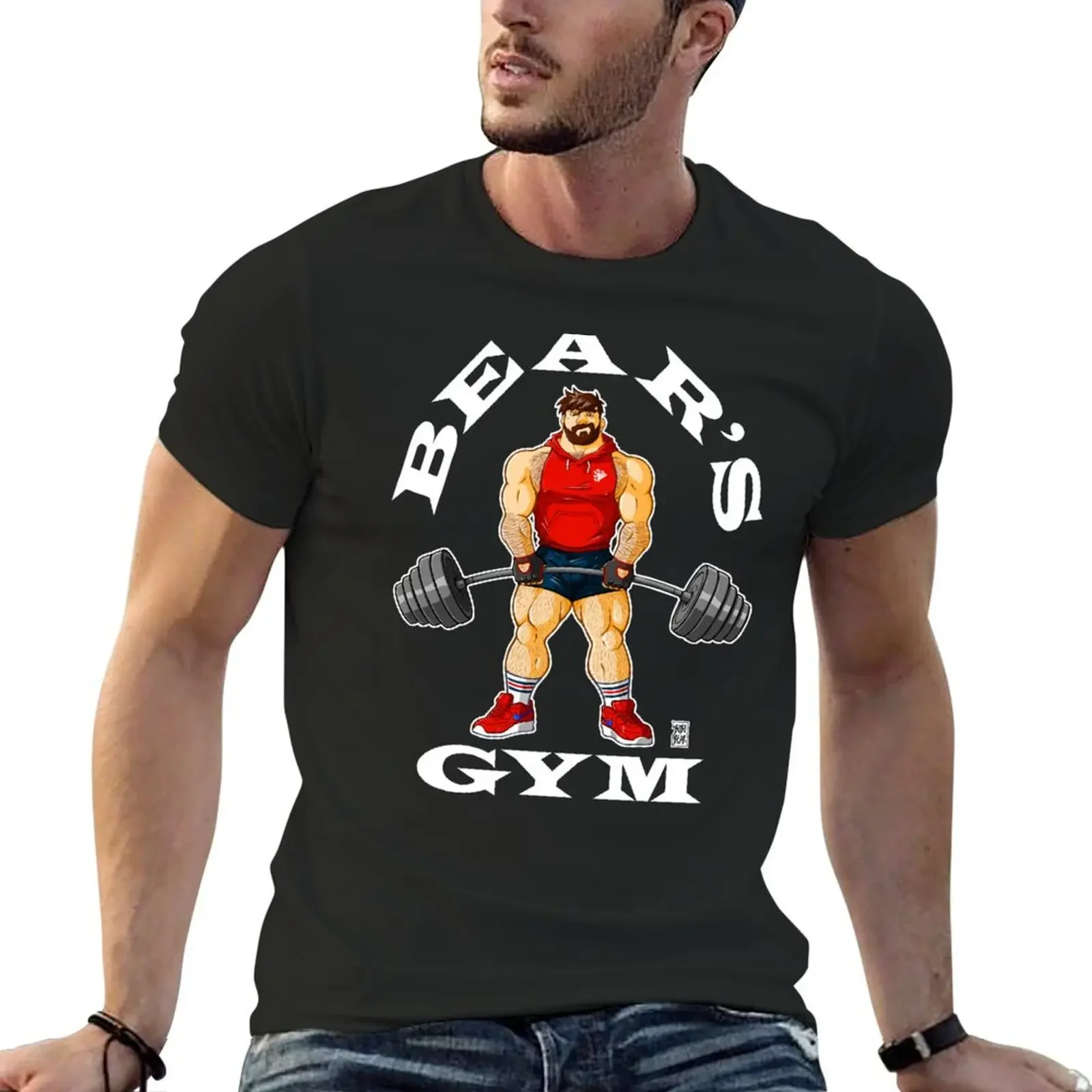 ADAM LIKES BEAR'S GYM - WHITE WRITING T-Shirt vintage clothes tops designer shirts Short sleeve tee men