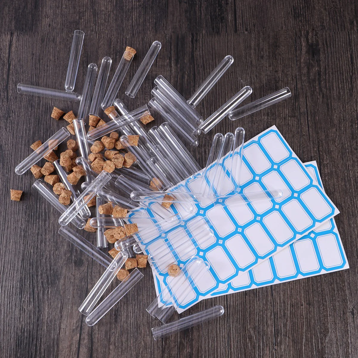 

100pcs 12x75cm Plastic Clear Test Tubes with Cork Stoppers and Brush for Scientific Experiments Powder Liquid Storage (100pcs