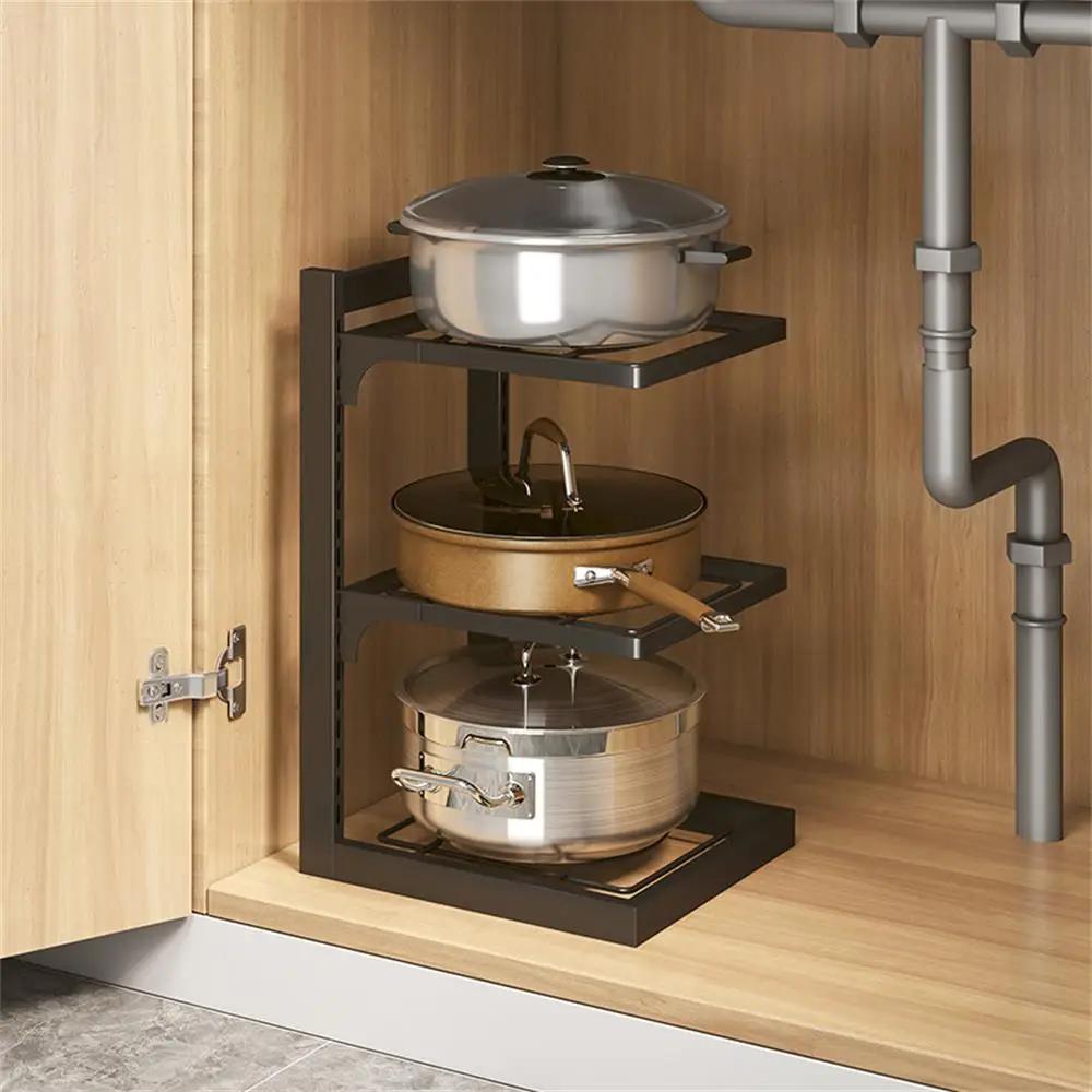 2/3/4 Layer Kitchen Sink Storage Rack Multi-Layer Cooker Storage Rack For Home Stovetop Cabinets Adjustable Pot Rack