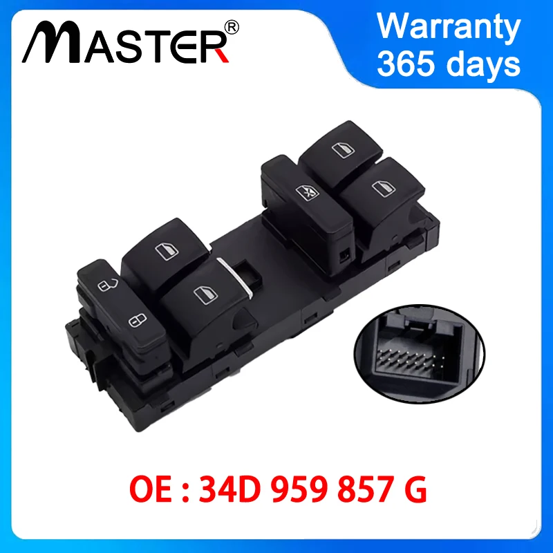 

16 pins Chrome Master Window Electric Control Switch Button 34D959857G for Volkswagen Santana 34D 959 857 G