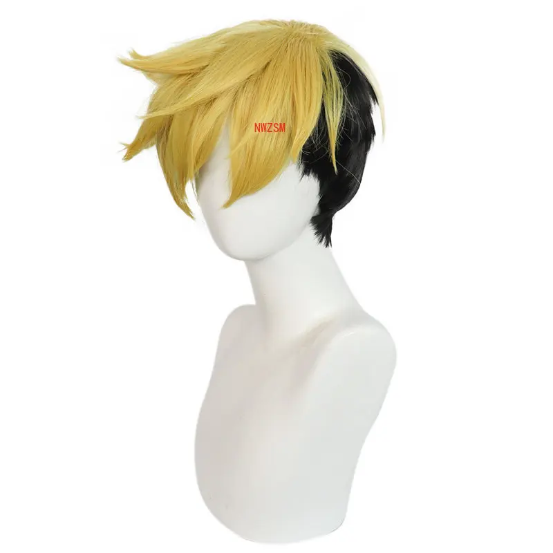 2023 New Trigun Vash The Stampe Cosplay Wig Black Yellow Hair Adult Men Synthetic Fiber Wig Halloween Props