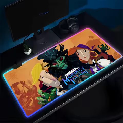 Cartoon M-Monkey I-Island Mouse Pad Anime Gaming Mouse Pad LED Table Pads Backlit Rubber Desktop XXL Mousepad RGB Desk Mats