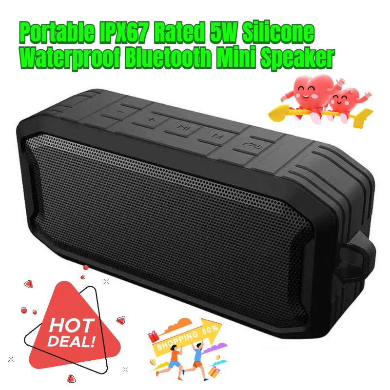 

Portable IPX67 Rated 5W Silicone Waterproof Bluetooth Mini Speaker for Outdoor Hiking and Cycling