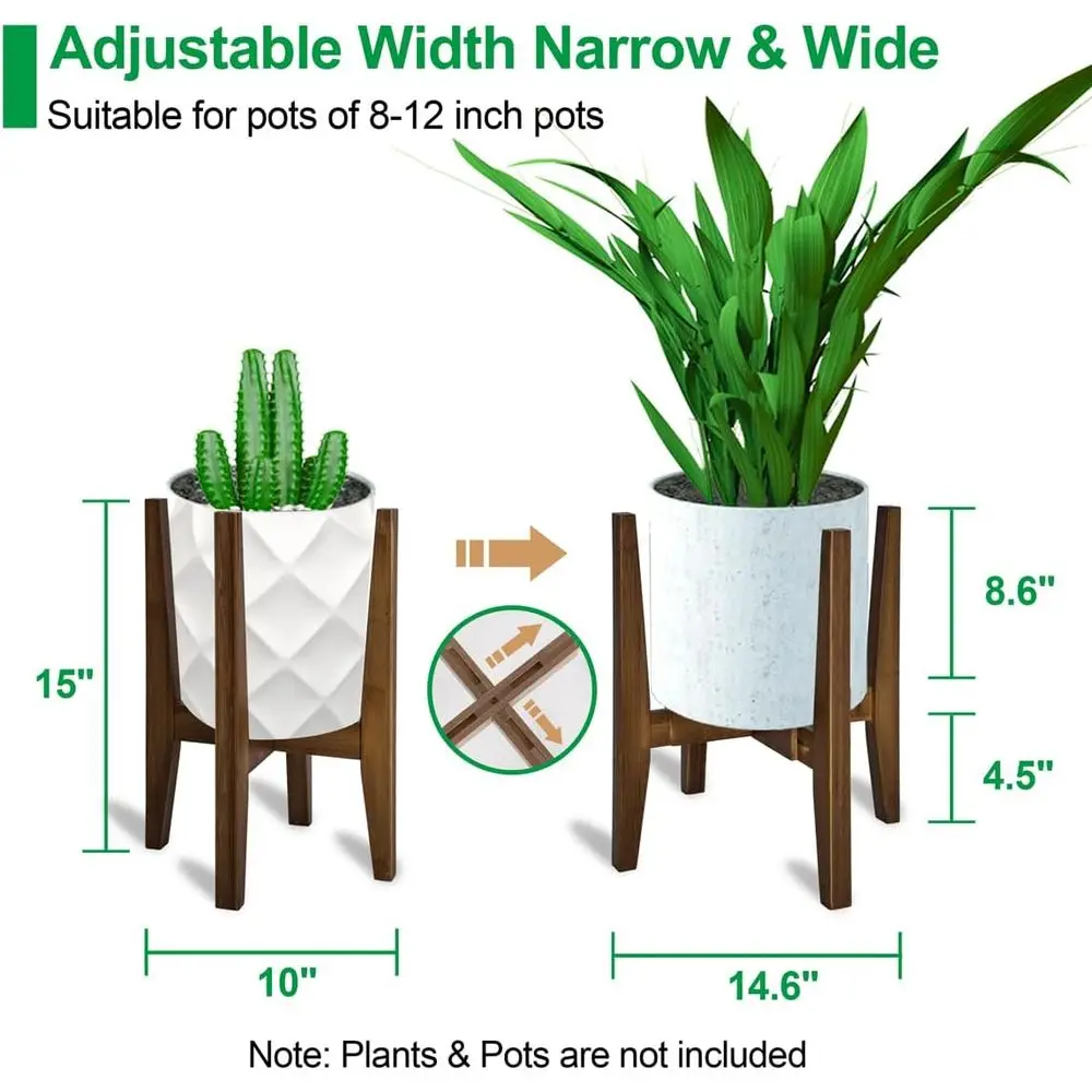 Adjustable Bamboo Plant Stand for Indoor 8-12 Inch Pots, Suitable for Living Room (Walnut, 1 Pack) image 3
