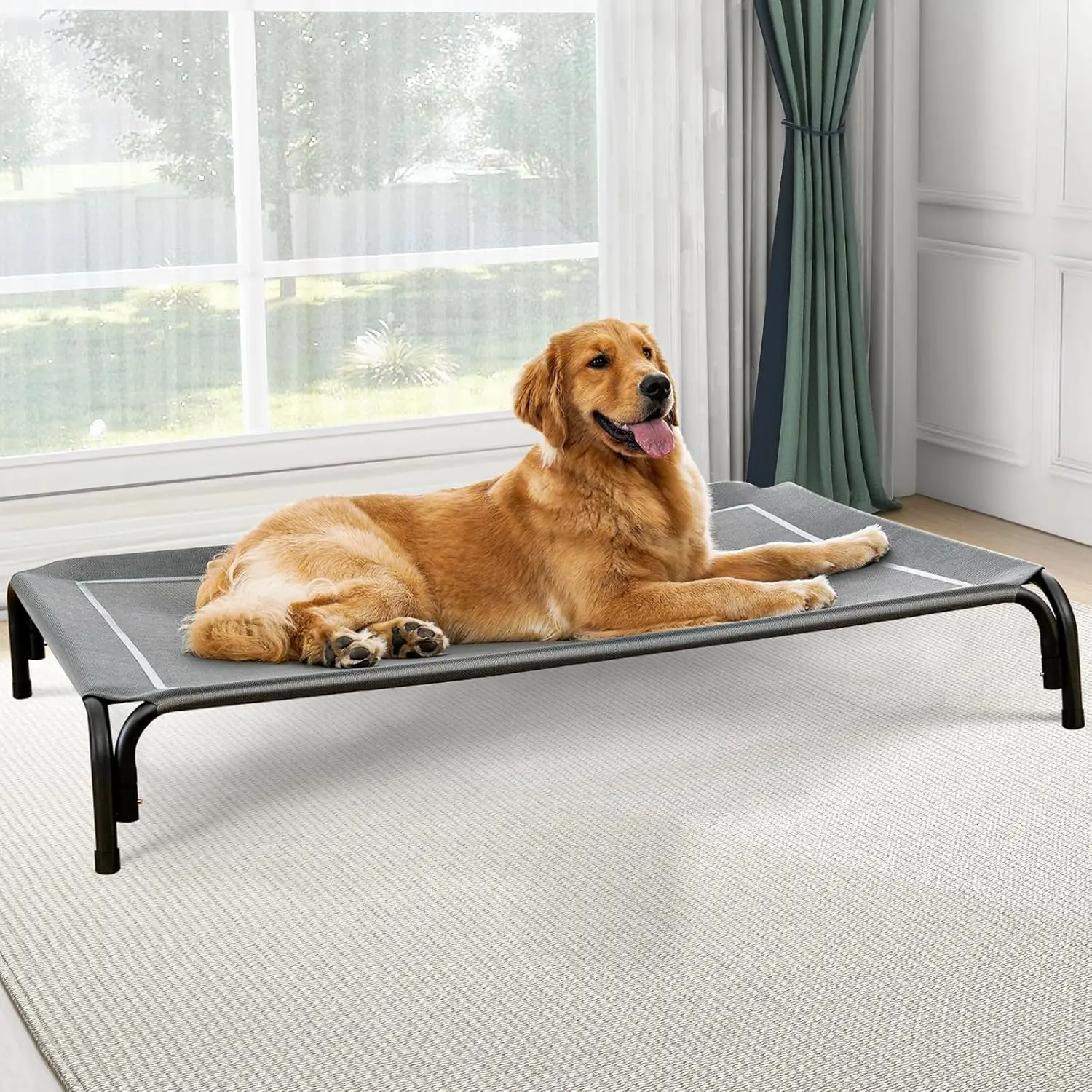 

Elevated Dog Bed, Raised Outdoor Dog Bed For Extra Large Sized Dog, Portable Cooling Pet Cot With Breathable & Washable Mesh,